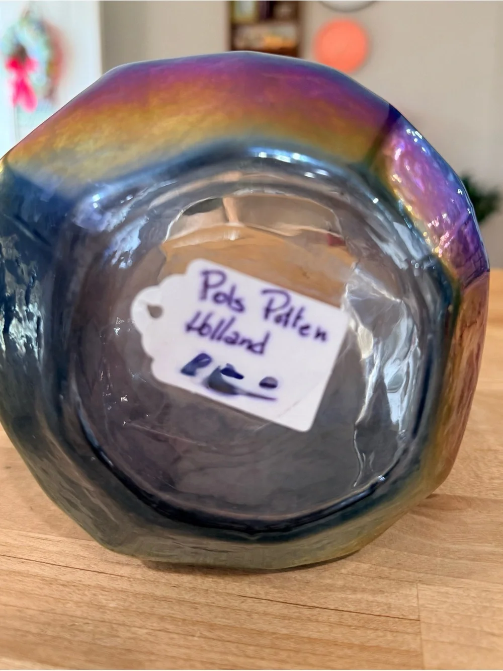 Iridescent Faceted Rainbow Glass Vase